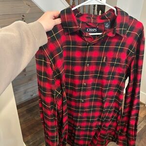 Chaps Red and Black Plaid Casual Button Down Shirt